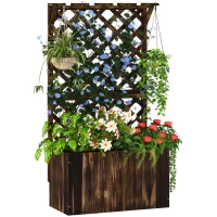 Outsunny Hochbeet Pflanzkasten mit Rankgitter, Spalier Pflanzkübel Blumenkasten Holz, Gartenspalier 64 x 33 x 122cm Verkohlt(m-11)