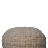 Handcrafted Tube Pouffe with Pleated Design and Breathable Cotton Fabric, Soft Futon with Delivered Fully Assembled, 48L x 48W x 36H cm, White(m-7)