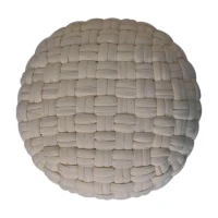 Handcrafted Tube Pouffe with Pleated Design and Breathable Cotton Fabric, Soft Futon with Delivered Fully Assembled, 48L x 48W x 36H cm, White(m-8)