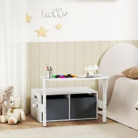 AIYAPLAY Coffre à jouet enfant 3 en 1, ensemble table et chaises avec 2 bacs en tissu amovibles, 67,5 x 46,5 x 56,7 cm, blanc(m-10)