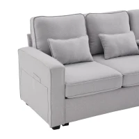 Canapé 4 places moderne en tissu de lin, avec console, 2 porte-gobelets, 2 ports USB, 290x83x88 cm, Gris(m-8)