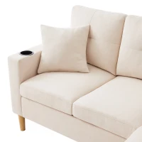 Canapé d'angle moderne en L, 3 places avec méridienne et rangement, porte-gobelet intégré, 175x129x90 cm, Beige(m-7)