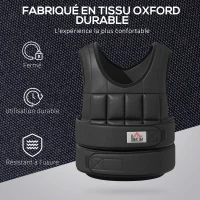 HOMCOM Gilet lesté réglable veste lestée 10 Kg max. poids amovibles entrainement musculation exercice boxe oxford 50x60cm noir(m-7)