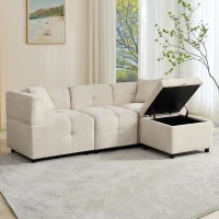 Canapé d'angle 3 places avec rangement, design en L avec pouf amovible et 2 coussins, 204x126x69 cm, Beige(m-1)