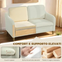 HOMCOM Divano 2 Posti Moderno con Cuscini Spessi e Rivestimento Sherpa, 137x69x82 cm, Crema(m-4)
