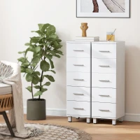 HOMCOM Commode à 5 tiroirs, meuble étroit pour chambre, commode moderne pour salon, couloir, armoire, Blanc(m-4)