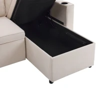 Canapé-lit avec fonction de couchage, canapé en L avec rangement et porte-gobelets, 211x130x86 cm, Beige(m-7)