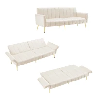 Canapé‑lit pliable moderne avec dossier et accoudoirs réglables, 183x76x75 cm, Beige(m-6)