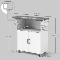 HOMCOM Mueble de Planchar con Ruedas Barra para Colgar Ropa Estante Abierto y Tabla de Planchar 125x43,5x102,5 cm Blanco(m-3)