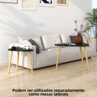 HOMCOM Conjunto de 2 Mesas Auxiliares com Pés de Madeira Mesas de Café 59,5x39,5x45 cm e 44,5x28,5x40 cm  Preto(m-6)