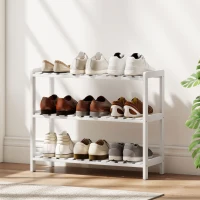 HOMCOM Étagère à chaussures, porte-chaussures 3 niveaux, étagères à lattes, en bois de pin， 70 x 26 x 57,5 cm, blanc(m-10)