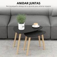 HOMCOM Juego de 2 Mesas de Centro Mesa Nido Moderna Mesitas Auxiliares Patas de Madera de Pino para Salón Negro y Natural(m-4)