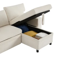 Canapé-lit pliant avec fonction couchage, port de charge USB, tablettes latérales et rangement, 231x131,5x84 cm, Beige(m-7)