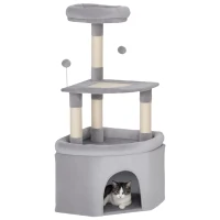 PawHut Arbre à chat tour de jeux pour chats griffoirs sisal, plate-forme, niche, tissu peluche, balles, 49x49x114cm gris clair(m-11)