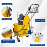 HOMCOM reinigingsemmer, dweilemmer met wringer, verrijdbaar, kunststof, metalen handgreep, geel(m-6)