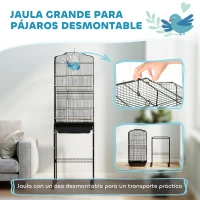 PawHut Jaula para Pájaros con Soporte Jaula Metálica con Ruedas Bandeja Extraíble y Estante 46,5x36x157 cm Negro(m-4)