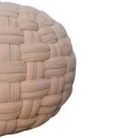 Handcrafted Tube Pouffe with Pleated Design and Breathable Cotton Fabric, Soft Futon with Delivered Fully Assembled, 48L x 48W x 36H cm, Cream(m-6)