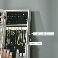 HOMCOM Dulap Portbijuterii cu Oglindă, Încuietoare și Organizator Inele și Cercei Alb(m-6)