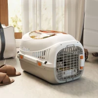 PawHut Plastic Pet Carrier Hard Shell Dog Cat Carrier Max 4 KG Steel Door Feed Bowl Secure Lock 49 x 32 x 31 cm(m-2)