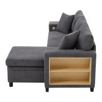 Canapé-lit pliant avec fonction couchage, port de charge USB, tablettes latérales et rangement, 231x131,5x84 cm, Gris(m-8)