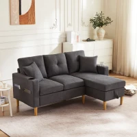 Canapé d'angle moderne en L, 3 places avec méridienne et rangement, porte-gobelet intégré, 175x129x90 cm, Gris foncé(m-1)