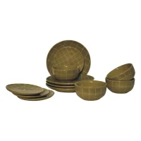 Dahlia 12-Piece Dinner Set for 4 with Smooth Timeless Finish, Ceramic Serveware Ideal for Everyday Use, 25.5L x 25.5W x 3H cm, Olive Green(m-12)