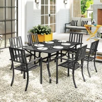 Outsunny 7 Pieces Garden Table and Chairs 6 Seater Outdoor Table and Chairs with Umbrella Hole, for Poolside, Garden, Black(m-8)