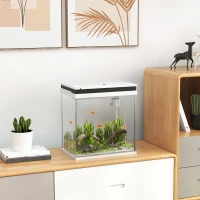PawHut Petit aquarium complet 14L aquarium en verre avec système de filtration éclairage LED pompe à eau 30 x 20 x 33 cm blanc(m-10)