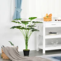 Outsunny Plante artificielle modèle Monstera avec 13 feuilles en pot ciment, intérieur ou extérieur, dim. Ø16 x 85H cm(m-10)