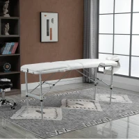 HOMCOM Table de massage 3 zones pliante cosmétique portable charge max. 225 Kg hauteur réglable cadre en alliage blanc(m-10)