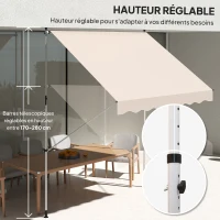 Outsunny Store banne Manuel rétractable 3L x 1,5l m Auvent Téléscopique sans Perçage Inclinaison et Hauteur réglable Installation Rapide métal alu Polyester Anti-UV beige(m-7)