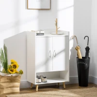 HOMCOM Meuble à Chaussures scandinave Placard 2 Portes 4 étagères Pieds effilés inclinés Bois Massif Panneaux Particules Blanc(m-10)