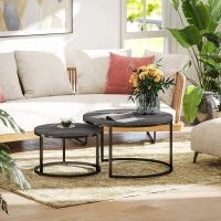 HOMCOM Lot de 2 tables basses gigognes empilable design industriel plateau imitation ciment pieds en métal noir(m-10)