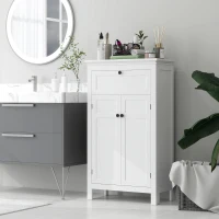 HOMCOM Meuble de salle de bain avec tiroir et étagères réglables, armoire de rangement sur pied, hauteur 102,5 cm, blanc(m-10)