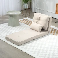 HOMCOM Chauffeuse canapé-lit convertible fauteuil 1 place avec 1 coussin avec dossier réglable, beige(m-10)