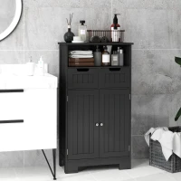 kleankin Meuble Bas de Salle de Bain Multi-rangements Grande Niche 2 tiroirs Placard Double Porte avec étagère Noir(m-10)