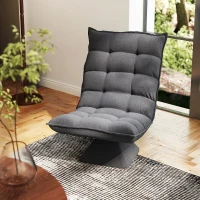 HOMCOM Fauteuil relax fauteuil salon design capitonné inclinaison dossier réglable pivotant 360° revêtement lin gris chiné(m-10)