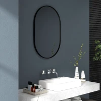 HOMCOM Miroir ovale mural cadre en aluminium style minimaliste montage vertical ou horizontal avec 3 crochets 60 x 90 cm noir(m-8)