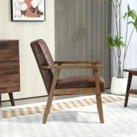 HOMCOM Fauteuil de salon, fauteuil de chambre en cuir synthétique, dossier capitonné, pieds en bois massif, 64x73x81cm, marron(m-7)
