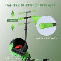 HOMCOM Trottinette électrique enfants 6 ans + pliable scooter électrique vitesse 8 km/h 71x36,5x75-80cm, aluminium, acier, vert(m-7)