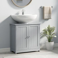 kleankin Under Sink Bathroom Cabinet, Freestanding Under Sink Cabinet with 2 Doors and Adjustable Shelf for Basin without or with Pedestal, Grey(m-2)