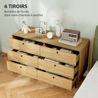 HOMCOM Commode 6 tiroirs meuble de rangement style moderne coins arrondis et pieds en acier 120 x 40 x 75cm effet bois de chêne(m-4)