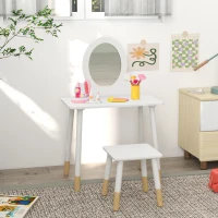 AIYAPLAY Ensemble coiffeuse pour enfants avec tabouret, coiffeuse 2 pièces pour enfants de 3 à 6 ans -  blanc(m-10)
