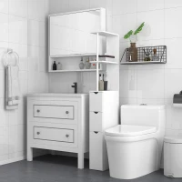HOMCOM Meuble colonne salle de bain armoire de salle de bain avec tiroirs étagères ouvertes placard 15 x 33 x 136,5 cm blanc(m-10)