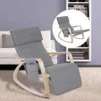 HOMCOM Fauteuil à bascule luxe confort et relaxation repose-pied réglable déhoussable 66 x 90 x 92,5 cm bois massif gris clair(m-10)
