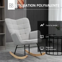 HOMCOM Fauteuil à bascule rocking chair revêtement bouclette structure en acier 71 x 98 x 101 cm Gris clair(m-6)