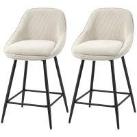 HOMCOM Lot de 2 tabourets de bar en tissu velours côtelé, chaises de bar avec dossier courbé, repose-pieds, 49x52x88cm, crème(m-1)