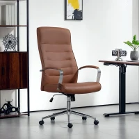 HOMCOM Chaise bureau fauteuil de bureau avec hauteur réglable, dossier haut, fonction à bascule, charge 120 Kg, marron foncé(m-10)