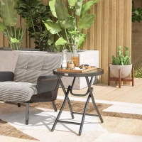 Outsunny Table basse ronde bistro de jardin Ø 60 x 50H cm pliable métal noir plateau verre trempé noir(m-10)