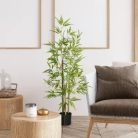 HOMCOM Plante artificielle Bambou arbre artificiel hauteur 120 cm avec pot, décoration interieur, très réaliste(m-10)